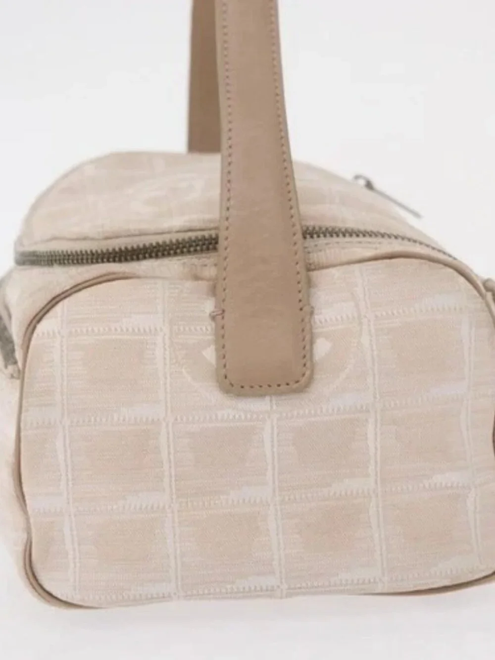 CHANEL New Travel line Hand Bag Nylon Beige Silver CC Auth 163622